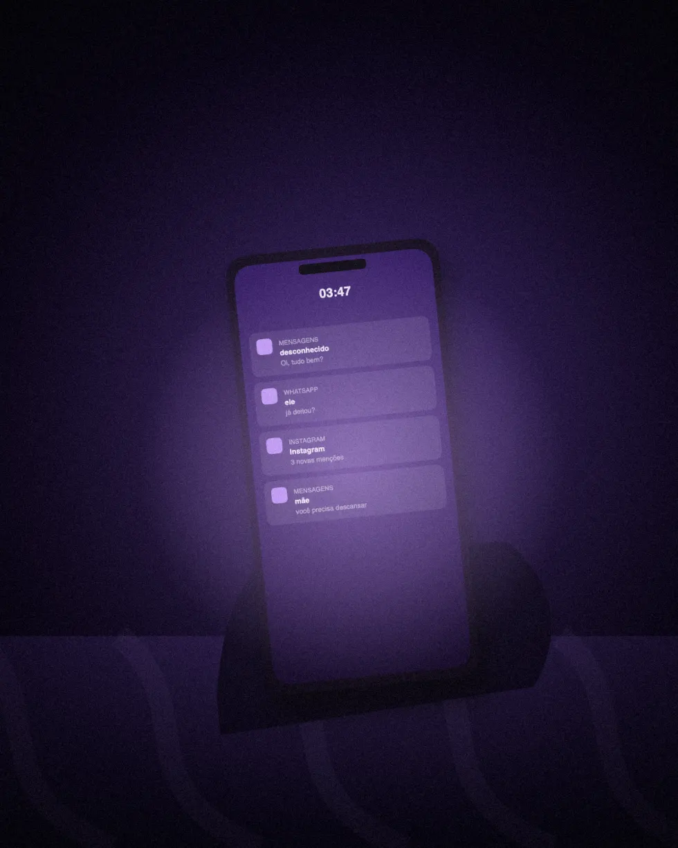 Celular iluminado na madrugada